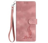 Funda para Motorola Moto G75, piel sintética con absorción de golpes, con plumas, ranuras para tarjetas, magnética, a prueba de golpes, para Motorola Moto G75, color rosa