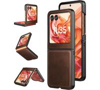 Funda para Motorola Razr 2024/2025, de cuero + carcasa rígida de policarbonato, ultrafina, resistente y protectora (marrón).