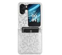Funda para Motorola Razr 50 con ranura para tarjetas, funda delgada de piel de primera calidad, protección completa, antideslizante, resistente, funda protectora para Motorola Razr 50, color plateado