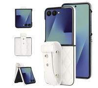 Funda para Motorola Razr 60 Ultra, piel sintética, plegable, con correa de muñeca ajustable, para mujer (blanco)