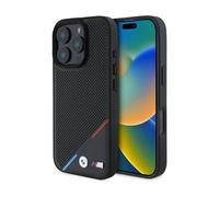CG Mobile BMW HC M - Funda de teléfono diseñada para iPhone 16 Pro, Duradera, a Prueba de Golpes, Compatible con Magsafe, Funda de Poliuretano Perforada de línea Tricolor, Color Negro