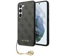 Funda para Móvil Dura Galaxy A55 Guess Imitación Piel Gris Logo Cadena Color Oro
