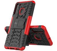 Funda para móvil Samsung Galaxy A21 con Soporte Protección 360 Grados 2 en 1 Carcasa Dura Resistente Antigolpes Protectora Heavy Duty Rugged Armor Case Bumper (Samsung Galaxy A21, Rojo)