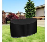 Funda para muebles de exterior de tela Oxford negra 210D para mesas y sillas de jardín ovaladas/circulares, impermeable, resistente a los rayos UV, resistente al viento con cordón y ojo (124 x 63 x 80