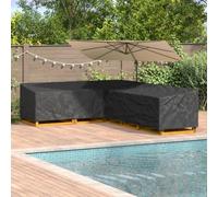 Funda para muebles en forma de L negra 355 x 275 x 80 cm hecha de tela Oxford 420D resistente con revestimiento de poliuretano, cierre de botón a presión y cinta impermeable para muebles de jardín.