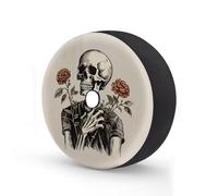 Funda para neumático de repuesto con agujero para cámara de respaldo, divertida flor de esqueleto, impermeable, para remolque, RV, SUV, camión y muchos vehículos de 14 pulgadas