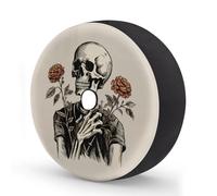 Funda para neumático de repuesto con agujero para cámara de respaldo, divertida flor de esqueleto, impermeable, para remolque, RV, SUV, camión y muchos vehículos de 17 pulgadas