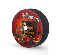 Funda para neumático de repuesto de calavera divertida de Halloween con agujero para cámara de respaldo, esqueleto, calabaza, impermeable, para remolque, RV, SUV, camión y muchos vehículos de 14