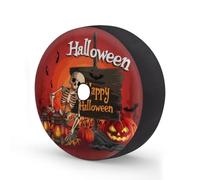 Funda para neumático de repuesto de calavera divertida de Halloween con agujero para cámara de respaldo, esqueleto, calabaza, impermeable, para remolque, RV, SUV, camión y muchos vehículos de 15