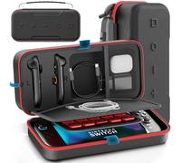 Funda para Nintendo Switch 2025, Bolsa de Transporte para Switch 2 para Joy-Con 2 y Consola, Funda de Viaje para Switch 2 para 26 Tarjetas de Juego y Accesorios, Organizador Cable y Adaptador-Rojo
