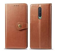 Funda para OnePlus 8, SATURCASE de piel sintética de alta calidad con tapa magnética redonda con ranuras para tarjetas, funda protectora con correa de mano para OnePlus 8 (marrón)