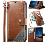 Funda para OPPO A5 5G 2025, Case con Correa de Mano, Ranuras para Tarjetas, Bolsillo con Cremallera, Soporte para Bolso, Cierre magnético-Marrón
