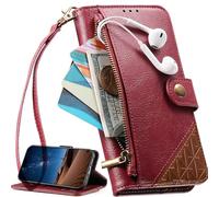 Funda para OPPO A6 GT 5G, Case con Correa de Mano, Ranuras para Tarjetas, Bolsillo con Cremallera, Soporte para Bolso, Cierre magnético-Rojo