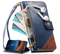 Funda para OPPO A6 Pro 5G, Case con Correa de Mano, Ranuras para Tarjetas, Bolsillo con Cremallera, Soporte para Bolso, Cierre magnético-Azul