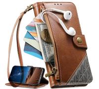 Funda para OPPO A9 2020/A5 2020, Case con Correa de Mano, Ranuras para Tarjetas, Bolsillo con Cremallera, Soporte para Bolso, Cierre magnético-Marrón