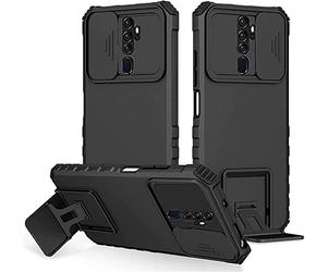 Funda para OPPO A9 2020/Oppo A5 2020,Carcasa Protección Deslizante para la Cámara,con 360 Grados Full Body Anti-Shock Anti-arañazos Case Protector Bumper Silicona y Armor Soporte Carcasa,Negro