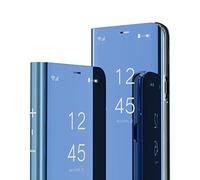 Funda para OPPO Find X3 / Find X3 Pro Funda,Espejo Carcasa OPPO Find X3 Ultra Slim Brillante Flip Libro Funda Clear View Stand Cover PC + PU Protectora Bumper Soporte Plegable Flip Cover,QH Blue