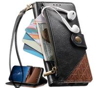 Funda para OPPO Find X9s Pro, Case con Correa de Mano, Ranuras para Tarjetas, Bolsillo con Cremallera, Soporte para Bolso, Cierre magnético-Negro