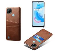 Funda para OPPO Realme C21,Cubierta Protectora de Cuero Falso,Diseño de Bolsa de Tarjeta con 2 Ranuras para Tarjetas detrás,Protección contra Huellas Dactilares y caídas-Brown