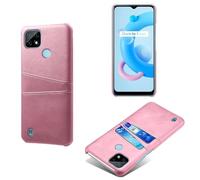 Funda para OPPO Realme C21,Cubierta Protectora de Cuero Falso,Diseño de Bolsa de Tarjeta con 2 Ranuras para Tarjetas detrás,Protección contra Huellas Dactilares y caídas-Pink
