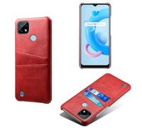 Funda para OPPO Realme C21,Cubierta Protectora de Cuero Falso,Diseño de Bolsa de Tarjeta con 2 Ranuras para Tarjetas detrás,Protección contra Huellas Dactilares y caídas-Red