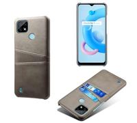 Funda para OPPO Realme C21,Cubierta Protectora de Cuero Falso,Diseño de Bolsa de Tarjeta con 2 Ranuras para Tarjetas detrás,Protección contra Huellas Dactilares y caídas-Grey