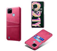 Funda para OPPO Realme C21y 5G,Cubierta Protectora de Cuero Falso,Diseño de Bolsa de Tarjeta con 2 Ranuras para Tarjetas detrás,Protección contra Huellas Dactilares y caídas-Rose Red