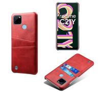 Funda para OPPO Realme C21y 5G,Cubierta Protectora de Cuero Falso,Diseño de Bolsa de Tarjeta con 2 Ranuras para Tarjetas detrás,Protección contra Huellas Dactilares y caídas-Red