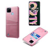 Funda para OPPO Realme C21y 5G,Cubierta Protectora de Cuero Falso,Diseño de Bolsa de Tarjeta con 2 Ranuras para Tarjetas detrás,Protección contra Huellas Dactilares y caídas-Pink