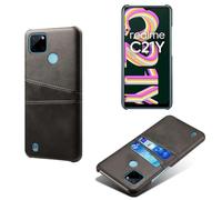 Funda para OPPO Realme C21y 5G,Cubierta Protectora de Cuero Falso,Diseño de Bolsa de Tarjeta con 2 Ranuras para Tarjetas detrás,Protección contra Huellas Dactilares y caídas-Black