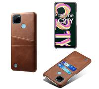 Funda para OPPO Realme C21y 5G,Cubierta Protectora de Cuero Falso,Diseño de Bolsa de Tarjeta con 2 Ranuras para Tarjetas detrás,Protección contra Huellas Dactilares y caídas-Brown
