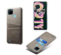 Funda para OPPO Realme C21y 5G,Cubierta Protectora de Cuero Falso,Diseño de Bolsa de Tarjeta con 2 Ranuras para Tarjetas detrás,Protección contra Huellas Dactilares y caídas-Grey