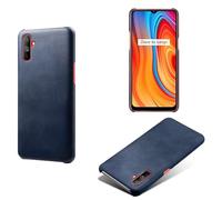 Funda para OPPO Realme C3,Antideslizante,Protección contra caídas,Casca Trasera de Color sólido Simple,Diseño de Cuero de imitación de plástico-Blue