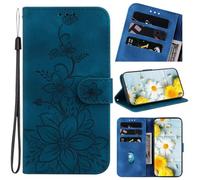 Funda para OPPO Realme C75 de piel sintética a prueba de golpes con estampado de flores en relieve, funda de teléfono con tapa para cuaderno, funda de TPU suave con ranuras para tarjetas de soporte,