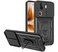 Funda para OPPO Reno 11 Pro 5G, Protección de Cámara Carcasa Antigolpes Armor Silicone Armor Carcasa con 360 Anillo Soporte PC Silicona TPU Bumper Antigolpes Case, Negro