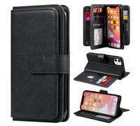 Funda para OPPO Reno 12 Pro 5G, 3 en 1 magnética a prueba de golpes [bloqueo RFID], funda protectora de silicona con 10 soportes para tarjetas de crédito, bolsillo para efectivo, color negro