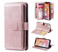 Funda para OPPO Reno12 F, 3 en 1 magnética a prueba de golpes [bloqueo RFID], funda protectora de silicona con 10 soportes para tarjetas de crédito, bolsillo para efectivo, color oro rosa