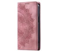 Funda para OPPO Reno12 F 5G, diseño de mandala en relieve, absorción de golpes, de piel sintética, con soporte para tarjetas, a prueba de golpes, funda protectora para OPPO Reno12 F 5G, color rosa