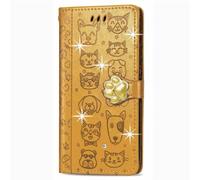 Funda para Oppo Reno12 Pro, funda protectora magnética de piel sintética con ranuras para tarjetas para Oppo Reno12 Pro, diseño de gato y perro, a prueba de golpes, color amarillo