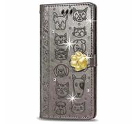 Funda para Oppo Reno12 Pro, funda protectora magnética de piel sintética con ranuras para tarjetas y soporte para Oppo Reno12 Pro, color gris