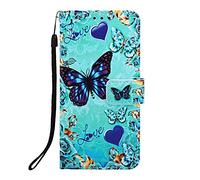 Funda para OPPO Reno13 5G, de piel sintética, con tapa y función atril, con función atril, ranuras para tarjetas, para OPPO Reno13 5G, diseño de mariposa azul