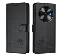 Funda para Oukitel C59 / C59 Pro, Patrón Gato Carcasa de Cuero, Billetera Cubierta con Suporte/Ranura para Tarjeta/Cierre Magnético/Bloqueo RFID, Negro