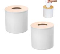 Funda para pañuelos Almacenamiento de Papel higiénico con Tapa, dispensador Madera Cubierta Rollo Redondo, 2 uds Caja de pañuelos(Round White)