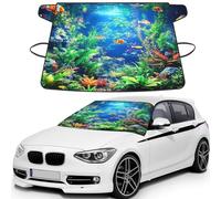 Funda para parabrisas de coche con estampado de sirenas, arrecifes de coral, peces y plantas para hielo y nieve, ajuste universal para la mayoría de los coches, protector de hielo multifuncional que