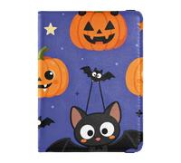Funda para pasaporte, calabazas y murciélagos de Halloween, piel sintética, impermeable, con bloqueo RFID, funda de piel para tarjetas para hombres y mujeres