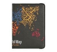 Funda para pasaporte, cartera de piel sintética, tarjetero de vacunación, protector de tarjetas para mujeres y hombres, tipografía árabe, mapa colorido del mundo, Varios colores, Talla única