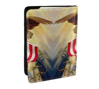 Funda para pasaporte con diseño de águila y bandera de Estados Unidos con tarjetero de crédito, funda de cuero para pasaporte, para mujeres y hombres, identificación familiar, viajes, Black, Talla