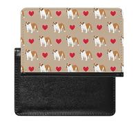 Funda para pasaporte con diseño de bulldog inglés con corazones y organizador de tarjetas de vacunación, funda protectora de viaje, cartera impresa