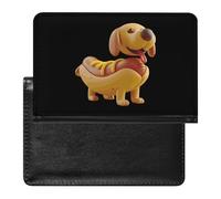 Funda para pasaporte con diseño de perro salchicha en un moño de perro caliente y mostaza, con ranura para tarjetas, funda para pasaporte de viaje