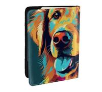Funda para pasaporte con diseño de retrato de Golden Retriever, funda organizadora de viaje de piel sintética para hombres y mujeres, 6.5 pulgadas, Black, Talla única
